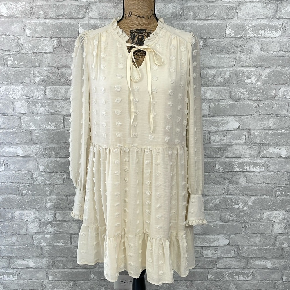 Listicle Cream Swiss Dot Mini Dress - Picture 2 of 9